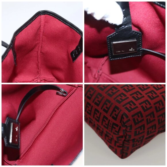 FENDI Zucchino Canvas Hand Bag Red Silver - Picture 13 of 15